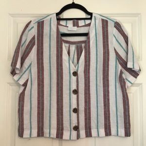 Nordstrom Striped Linen Button-Up Top